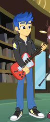 Size: 294x709 | Tagged: safe, screencap, flash sentry, best trends forever, best trends forever: pinkie pie, equestria girls, g4, my little pony equestria girls: better together, choose pinkie pie, clothes, converse, electric guitar, guitar, jacket, male, musical instrument, pants, shoes, sneakers, solo