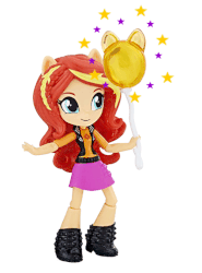Size: 501x678 | Tagged: safe, edit, sunset shimmer, equestria girls, g4, my little pony equestria girls: better together, animated, balloon, clothes, doll, equestria girls minis, irl, jacket, magic, photo, shoes, skirt, stars, toy