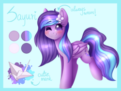 Size: 3150x2369 | Tagged: safe, artist:adostume, oc, oc only, oc:sayuri, pegasus, pony, flower, flower in hair, happy, heart eyes, high res, one eye closed, smiling, solo, wingding eyes, wink