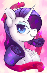 Size: 825x1275 | Tagged: safe, artist:halley-valentine, rarity, pony, unicorn, g4, bust, chest fluff, eyeshadow, female, looking at you, makeup, mare, solo