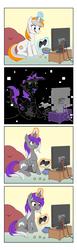 Size: 1110x3600 | Tagged: safe, artist:johnjoseco, derpibooru exclusive, oc, oc:belle eve, pony, comic, controller, food, neogaf, playstation 4, popcorn, solo, television, transformation