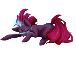 Size: 4032x3024 | Tagged: safe, artist:micropixels, tempest shadow, pony, g4, my little pony: the movie, broken horn, eyes closed, female, horn, prone, simple background, sleeping, solo, transparent background