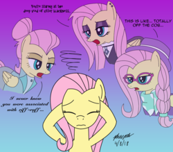 Size: 1000x877 | Tagged: safe, artist:pheeph, fluttershy, fake it 'til you make it, g4, businessmare, fluttergoth, frown, goth, gothic, hipstershy, multiple personality, severeshy