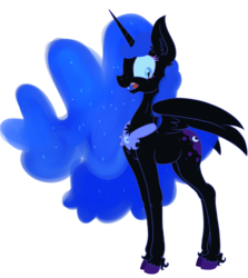Size: 3000x3360 | Tagged: safe, artist:paskanaakka, derpibooru exclusive, nightmare moon, alicorn, pony, villains of equestria collab, g4, chest fluff, colored hooves, ear fluff, ethereal mane, fangs, female, grin, high res, mare, simple background, smiling, solo, transparent background, unshorn fetlocks