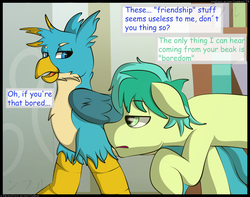 Size: 2350x1850 | Tagged: safe, artist:flash_draw, gallus, sandbar, earth pony, griffon, pony, comic:boring days, g4, comic, comic sans, duo, gay, high res, male, ship:gallbar, shipping, stallion, teenager