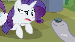 Size: 640x360 | Tagged: safe, screencap, boulder (g4), maud pie, rarity, pony, unicorn, fake it 'til you make it, g4, female, mare, offscreen character, rock