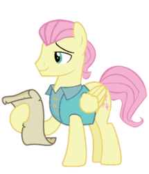 Size: 600x698 | Tagged: safe, artist:rememberstar, fluttershy, pegasus, pony, fake it 'til you make it, g4, alternate hairstyle, butterscotch, clothes, hoof hold, male, rule 63, scroll, severeshy, simple background, solo, stallion, transparent background