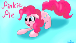 Size: 2560x1440 | Tagged: safe, artist:sunpie, pinkie pie, earth pony, pony, g4, female, simple background, solo