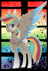 Size: 1155x1696 | Tagged: safe, artist:eclispeluna, oc, oc only, pegasus, pony, female, magical lesbian spawn, mare, offspring, parent:applejack, parent:rainbow dash, parents:appledash, solo, two toned wings