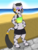 Size: 3000x4000 | Tagged: safe, alternate version, artist:theonewithoutaname, oc, oc only, oc:desta, zebra, semi-anthro, alternate clothes, beach, belly button, belly piercing, bellyring, bipedal, chestbreasts, clothes, colored hooves, compression shorts, ear piercing, earring, eyebrow piercing, female, foal, jewelry, nose piercing, nose ring, ocean, piercing, red eyes, solo, summer, tail, tail wrap, tube top, zebra oc