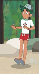 Size: 290x540 | Tagged: safe, screencap, timber spruce, equestria girls, g4, my little pony equestria girls: better together, turf war, animation error, cap, clothes, cropped, feet, hat, lifeguard timber, male, male feet, sandals, shorts, solo, they just didn't care