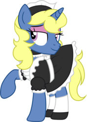 Size: 732x1026 | Tagged: safe, artist:sweetie-madiselle, oc, oc only, oc:azure/sapphire, pony, crossdressing, french maid, maid, simple background, solo, transparent background