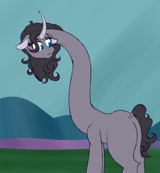 Size: 1181x1280 | Tagged: safe, artist:astr0zone, oleander (tfh), them's fightin' herds, butt, community related, female, impossibly long neck, long neck, looking back, necc, oleanderriere, plot, solo, tall