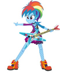 Size: 2054x2466 | Tagged: safe, artist:amberpendant, rainbow dash, equestria girls, friendship through the ages, g4, my little pony equestria girls: rainbow rocks, female, guitar, high res, rainbow rocks shorts, rainbow rocks song, simple background, solo, transparent background