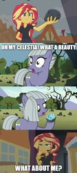 Size: 500x1121 | Tagged: safe, edit, edited screencap, screencap, limestone pie, sunset shimmer, earth pony, pony, g4, the maud couple, geode of empathy, screencap comic