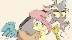 Size: 1280x720 | Tagged: safe, artist:sansdy, discord, fluttershy, draconequus, pegasus, pony, g4, animated, blushing, cute, discute, female, flipaclip, frame by frame, gif, hug, hug from behind, male, mare, nervous, ship:discoshy, shipping, simple background, squigglevision, straight, surprise hug