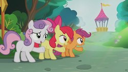 Size: 1920x1080 | Tagged: safe, screencap, apple bloom, scootaloo, sweetie belle, crusaders of the lost mark, g4, cutie mark crusaders, implied diamond tiara, light of your cutie mark, singing