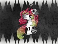 Size: 2048x1536 | Tagged: safe, artist:melonseed11, oc, oc only, oc:helena, original species, pond pony, pony, bust, eyes closed, female, horns, portrait, solo