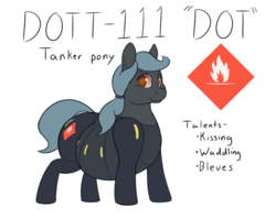 Size: 1403x1117 | Tagged: safe, artist:heftyhorsehostler, oc, oc only, oc:dott-111, original species, pony, train pony, belly, big belly, colored pupils, fat, ponified, reference sheet, simple background, tanker pony, white background