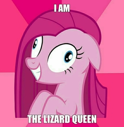 Size: 1190x1220 | Tagged: safe, artist:the lord mentlegan, pinkie pie, pony, g4, female, i am the lizard queen, male, pinkamena diane pie, solo, the simpsons