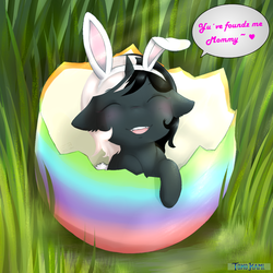 Size: 1200x1200 | Tagged: safe, artist:tokokami, oc, oc only, pony, unicorn, bunny ears, chibi, cute, easter, easter bunny, easter egg, egg, holiday, micro, solo, tiny, tiny ponies