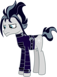 Size: 1116x1520 | Tagged: safe, artist:lightningbolt, derpibooru exclusive, snow hope, earth pony, pony, fake it 'til you make it, g4, .svg available, belt, belt buckle, clothes, emo, eyeliner, frown, goth, goth pony, jacket, makeup, male, messy mane, messy tail, sad, show accurate, simple background, solo, stallion, standing, svg, tall, transparent background, vector