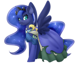 Size: 1501x1249 | Tagged: safe, artist:alexa1alexa, princess luna, alicorn, pony, g4, clothes, dress, female, looking at you, mare, simple background, solo, spread wings, transparent background, wings