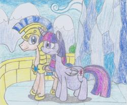Size: 1347x1113 | Tagged: safe, artist:nephilim rider, flash sentry, twilight sparkle, alicorn, pony, g4, couple, female, male, married couple, multiple pregnancy, pregnant, ship:flashlight, shipping, straight, traditional art, twilight sparkle (alicorn)