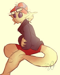 Size: 1024x1294 | Tagged: dead source, safe, artist:shellielle, moondancer, tiefling, anthro, g4, clothes, commission, commissioner:alkonium, female, glasses, shorts, solo, species swap, sweater