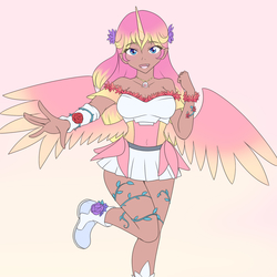 Size: 2000x2000 | Tagged: safe, artist:jonfawkes, oc, oc only, alicorn, human, alicorn oc, arima verse, clothes, female, gradient background, high res, horn, horned humanization, humanized, humanized oc, looking at you, magical girl, raised leg, smiling, solo, winged humanization, wings