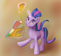 Size: 1024x941 | Tagged: safe, artist:stratodraw, twilight sparkle, pony, unicorn, g4, cute, female, food, glowing horn, horn, magic, mare, pizza, pizza box, solo, twiabetes