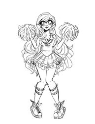Size: 2975x3850 | Tagged: safe, artist:mylittleyuri, derpibooru exclusive, fluttershy, human, g4, cheerleader, cheerleader outfit, clothes, converse, costume, cute, female, high res, humanized, monochrome, shoes, sneakers, solo