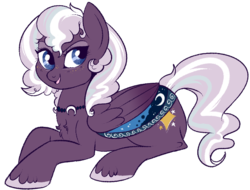 Size: 863x656 | Tagged: safe, artist:lulubell, oc, oc only, oc:nebula, pegasus, pony, cultist, female, mare, prone, saddle, simple background, solo, tack, transparent background