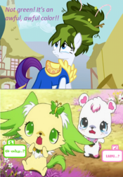 Size: 570x814 | Tagged: safe, edit, edited screencap, screencap, rarity, dog, polar bear, pony, unicorn, g4, crying, female, green hair, jewelpet, labra, mare, peridot (jewelpet), sad, sanrio, sega