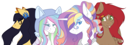 Size: 1024x364 | Tagged: safe, artist:mauuwde, oc, oc only, earth pony, pegasus, pony, unicorn, female, mare, simple background, tongue out, transparent background
