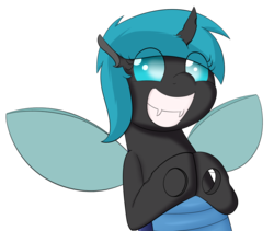 Size: 1360x1149 | Tagged: safe, artist:hartenas, oc, oc only, oc:sweet moment, changeling, blue changeling, happy, simple background, smiling, solo, transparent background