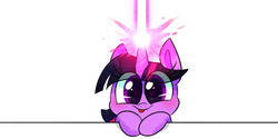 Size: 800x400 | Tagged: safe, artist:vdru7, twilight sparkle, pony, g4, :p, blushing, cute, female, looking at you, magic, magic blast, mare, silly, simple background, solo, tongue out, twiabetes, white background
