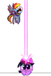 Size: 800x1200 | Tagged: safe, artist:vdru7, edit, rainbow dash, twilight sparkle, pegasus, pony, g4, :p, blushing, cute, dashabetes, duo, female, magic, magic blast, mare, silly, simple background, tongue out, twiabetes, white background