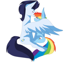 Size: 4133x3444 | Tagged: dead source, safe, artist:angel-sweetiepie, rainbow dash, soarin', g4, backwards cutie mark, female, forehead kiss, hug, male, ship:soarindash, shipping, simple background, straight, transparent background, winghug