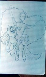 Size: 692x1154 | Tagged: safe, artist:aohakath, twilight sparkle, oc, alicorn, human, pony, g4, barefoot, canon x oc, carrying, clothes, cloud, crossover, crossover shipping, feet, female, flying, fun, graph paper, happy, heart, human male, humans riding ponies, love, male, mane, mare, riding, shipping, simple background, sketch, smiling, traditional art, true love, twilight sparkle (alicorn), wings