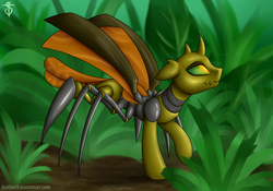 Size: 2000x1400 | Tagged: safe, artist:6editor9, artist:shidotara, oc, oc only, oc:beetle, ant, beetle, changeling, changeling oc, solo, wings