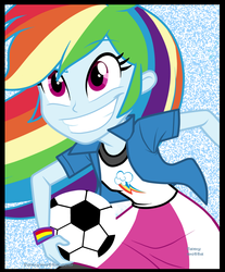 Size: 1749x2110 | Tagged: safe, artist:famymotta, artist:lunchie, rainbow dash, equestria girls, g4, my little pony equestria girls: rainbow rocks, ball, clothes, compression shorts, female, skirt, solo