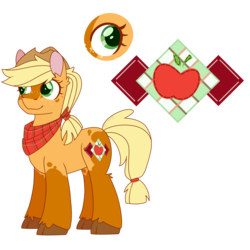 Size: 2000x2000 | Tagged: safe, artist:solareflares, applejack, earth pony, pony, g4, bandana, cloven hooves, colored hooves, cowboy hat, cutie mark, ear fluff, eye, female, hat, high res, mare, redesign, simple background, solo, standing, transparent background