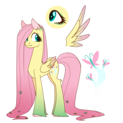 Size: 2000x2000 | Tagged: safe, artist:solareflares, fluttershy, pegasus, pony, g4, cutie mark, ear fluff, eye, female, flower, flower in hair, frown, high res, redesign, scared, simple background, solo, standing, transparent background, wings