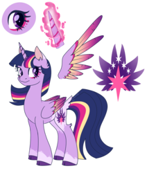 Size: 1697x2000 | Tagged: safe, artist:solareflares, twilight sparkle, alicorn, pony, g4, colored wings, cutie mark, ear fluff, eye, female, glowing horn, horn, magic, princess, redesign, simple background, smiling, solo, standing, transparent background, twilight sparkle (alicorn), wings