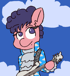 Size: 740x810 | Tagged: safe, artist:threetwotwo32232, raspberry beret, earth pony, pony, g4, 30 minute art challenge, clothes, female, guitar, mare, parody, prince (musician), solo