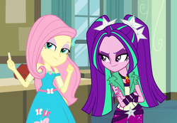 Size: 2500x1730 | Tagged: safe, artist:bigpurplemuppet99, aria blaze, fluttershy, a little birdie told me, equestria girls, g4, my little pony equestria girls: better together, clothes, dress, female, geode of fauna, lesbian, magical geodes, ship:ariashy, shipping