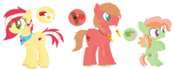 Size: 1022x405 | Tagged: safe, artist:justcallmescaizor, oc, oc only, oc:apple sunflower, oc:applewood jr., oc:golden harvest, base used, colored pupils, colored wings, colored wingtips, colt, female, jewelry, male, mare, neckerchief, necklace, offspring, parent:big macintosh, parent:fluttershy, parents:fluttermac, scar, simple background, stallion, unshorn fetlocks, white background