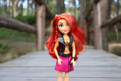 Size: 6000x4000 | Tagged: safe, artist:artofmagicpoland, sunset shimmer, equestria girls, g4, my little pony equestria girls: better together, clothes, doll, forest, irl, looking at you, photo, photography, reboot series, skirt, solo, toy