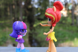 Size: 6000x4000 | Tagged: safe, artist:artofmagicpoland, sci-twi, sunset shimmer, twilight sparkle, equestria girls, g4, my little pony equestria girls: better together, clothes, doll, equestria girls minis, female, fight, irl, photo, swimsuit, toy, ultra minis